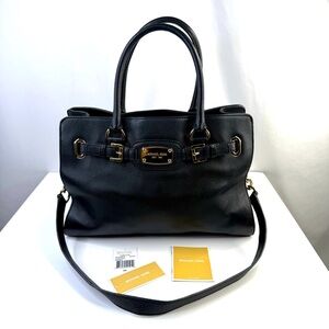 Michael Kors Black Hamilton Pebbled Leather Tote Shoulder Hand Bag